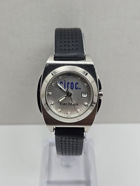 Ciroc Euro Design Womens Quartz Date Watch 30mm Silver Black Strap New Battery main image 12